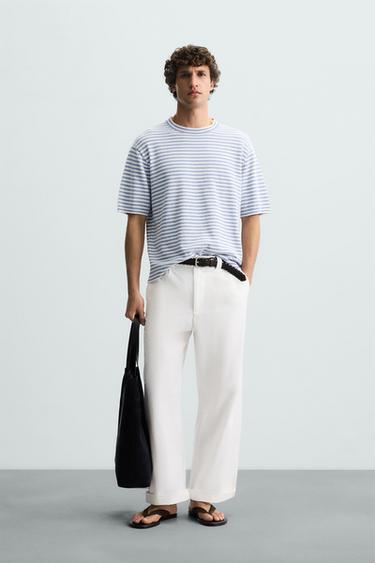 STRIPED TEXTURED KNIT T-SHIRT - Blue/White by Zara - Image 0