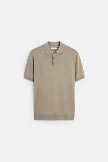 REGULAR FIT KNITTED POLO SHIRT - Light tan by Zara