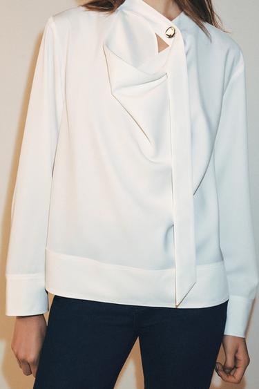 CHEMISE BANDE COL - Écru de Zara - Image 1