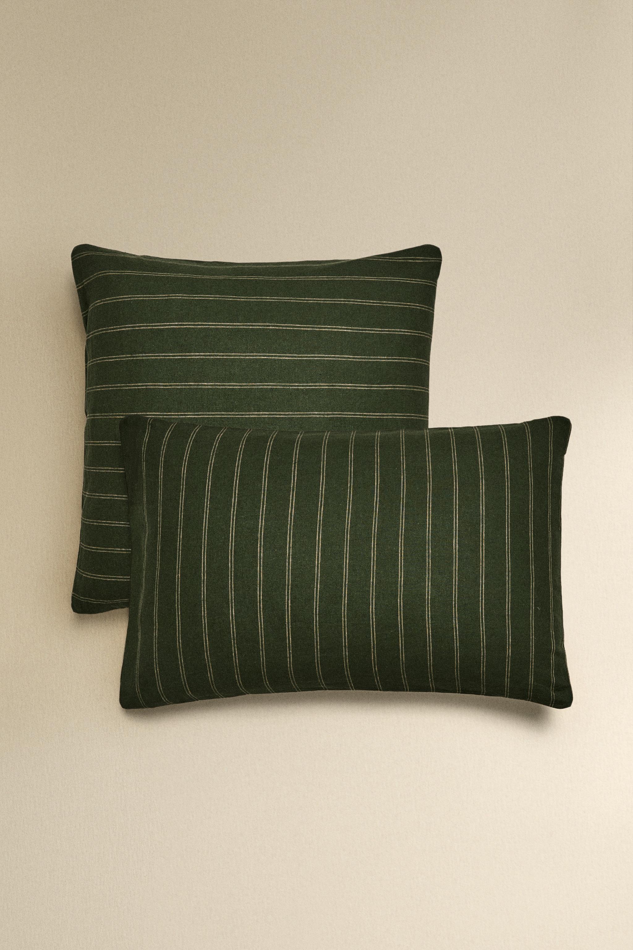 CHRISTMAS COTTON AND LINEN STRIPED PILLOWCASE