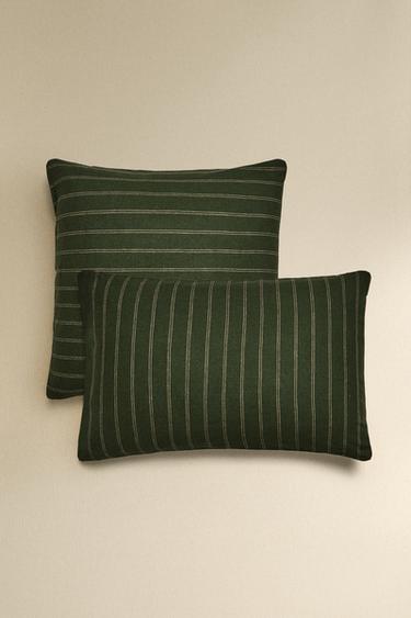 STRIPED COTTON AND LINEN CHRISTMAS PILLOWCASE - Green by Zara - Image 0
