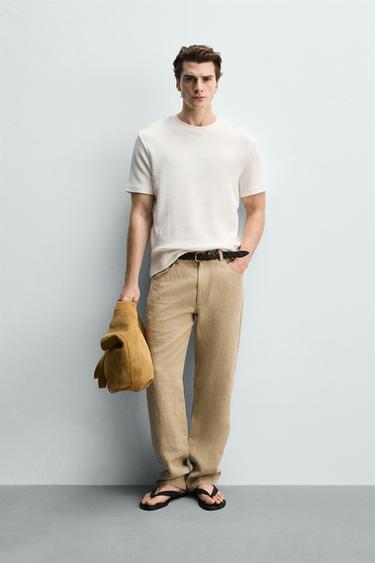 REGULAR FIT STRUCTURED T-SHIRT - Oyster-white by Zara