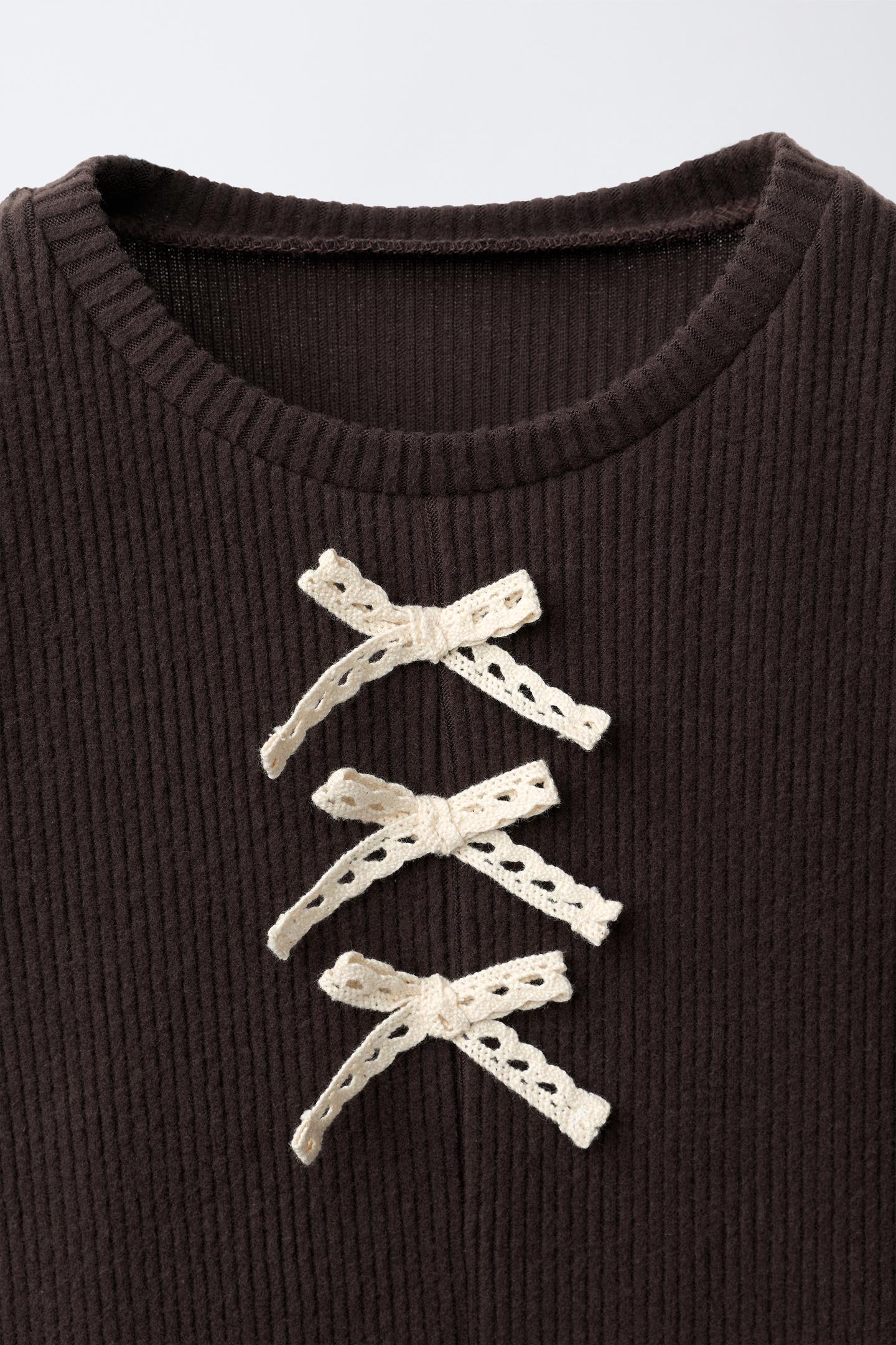 Детская футболка Zara Soft Touch Ribbed Peplum Bow, цвет: Коричневый — фото 3