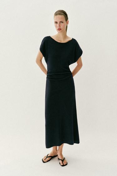 VESTIDO LARGO PUNTO FRUNCES LATERALES - Marino de Zara