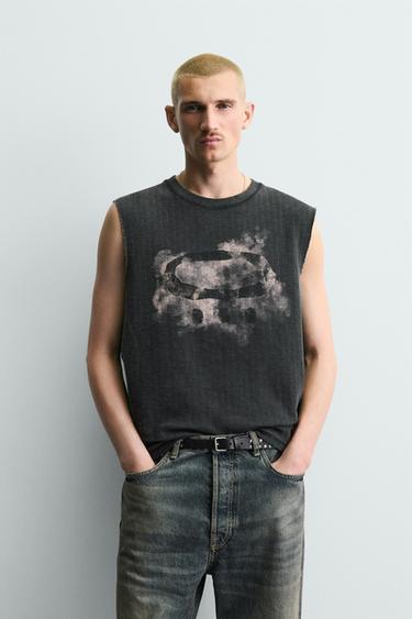 PRINTED KNIT TANK TOP - Black by Zara