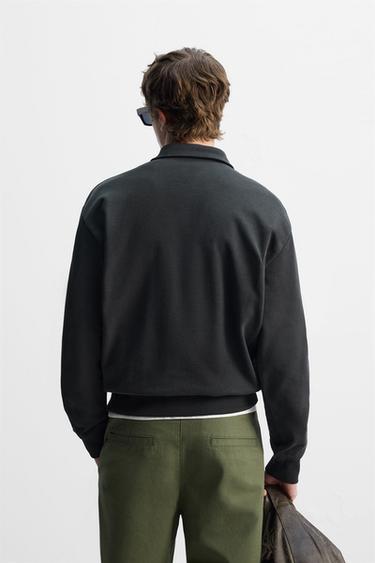POLO SWEATSHIRT WITH ZIP - Charcoal by Zara