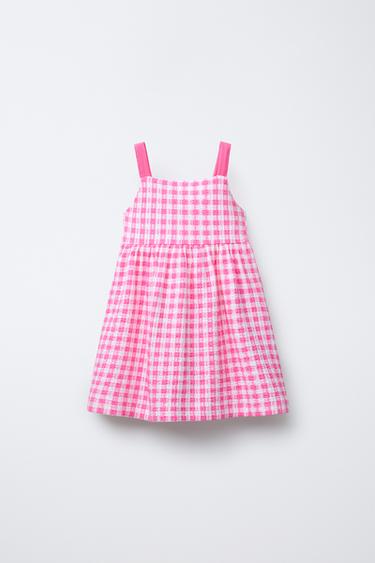 Zara TEXTURED STRAPPY PRINT DRESS - Fuchsia - Image 0