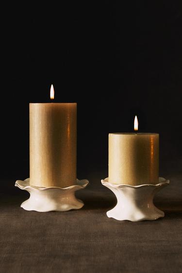 WAVY PORCELAIN CHRISTMAS CANDLE HOLDER — White 1