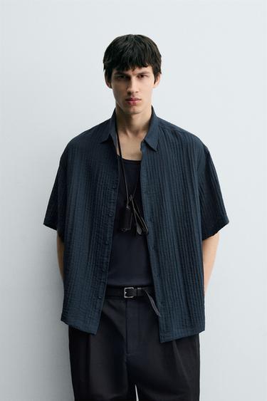 CAMISA FLUIDA ESTRUCTURA - Gris / Azul de Zara