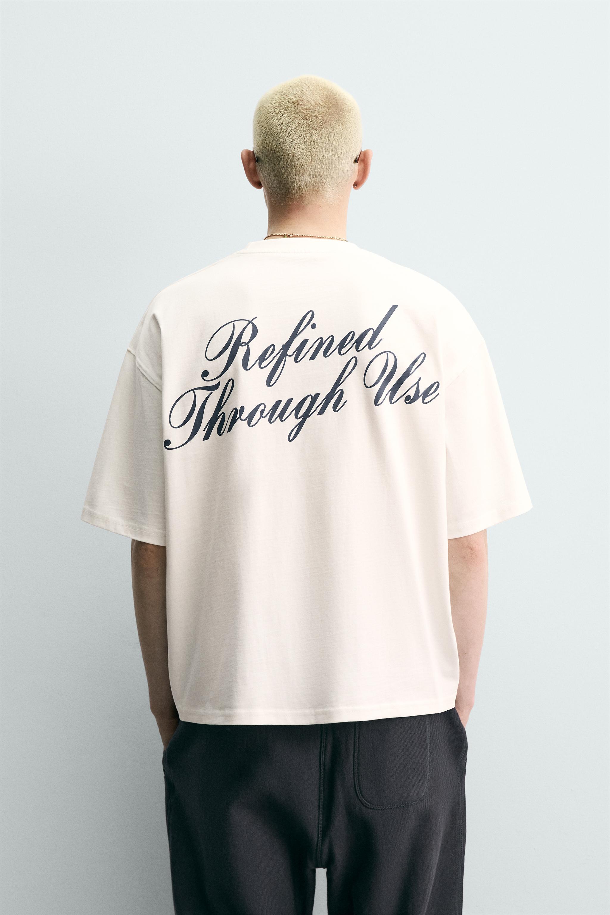 RELAXED FIT TEXT PRINT T-SHIRT - White | ZARA Canada