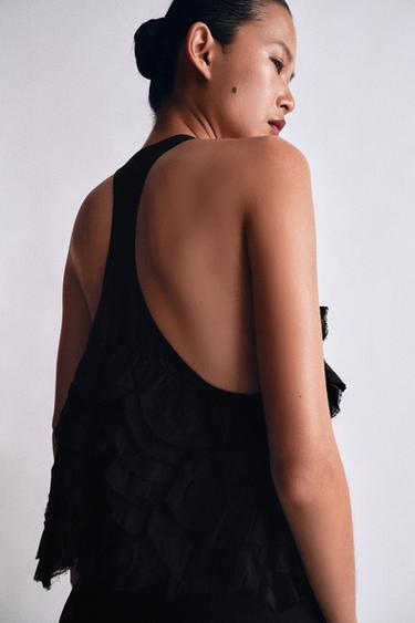 TOP VOLANTS AVEC RAMIE ZW COLLECTION - Noir de Zara - Image 2
