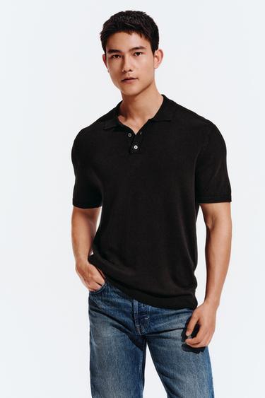 Zara 標準版型針織 POLO 衫 - 黑色