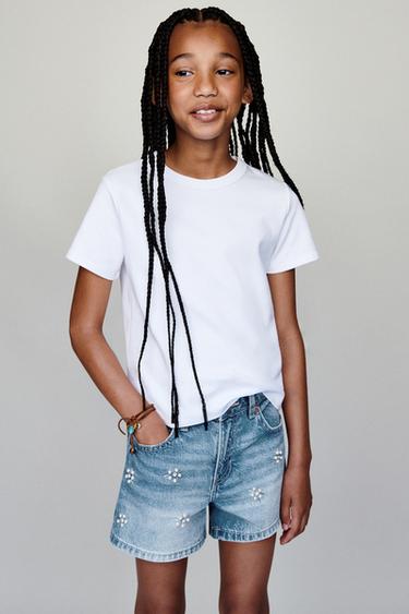 FAUX PEARL DENIM BERMUDA SHORTS - Blue by Zara