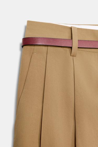 PANTALON À PINCES ET CEINTURE - Marron clair de Zara - Image 8