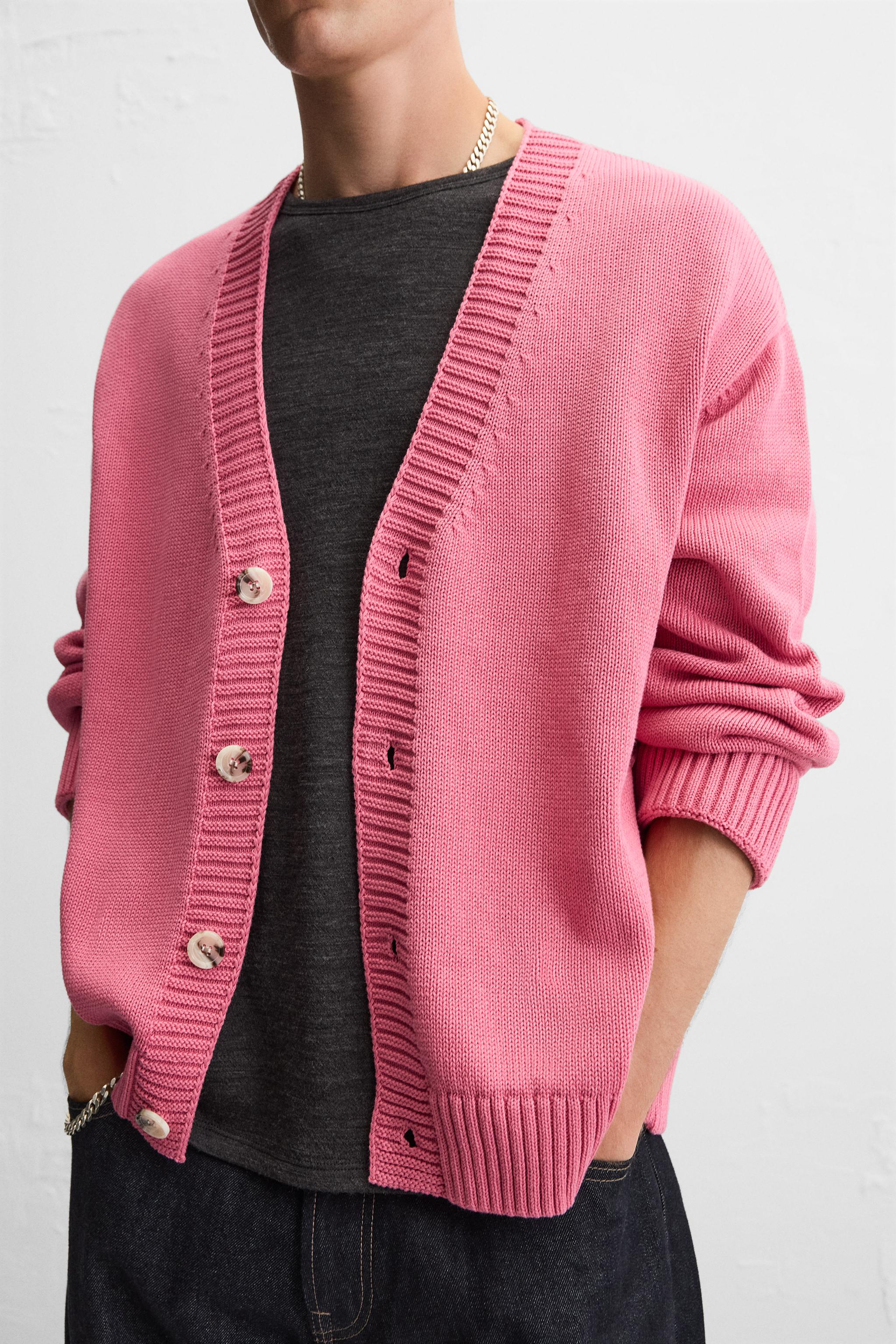 TEXTURED COTTON CARDIGAN - Pink | ZARA New Zealand