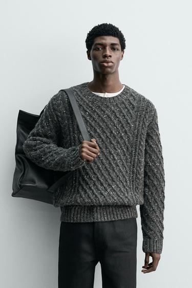 100% WOOL CABLE KNIT JUMPER WITH SPECKLES - Dark grey marl by Zara