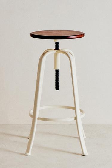 WOOD AND METAL SWIVEL STOOL — Cream 1