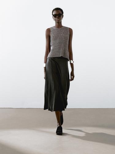 Zara Knit top with trim design - Brown - Image 0