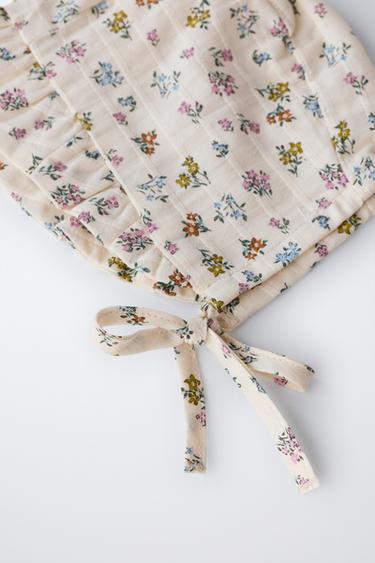 TEXTURED FLORAL BONNET WITH RUFFLES - Mid-ecru by Zara - Image 1