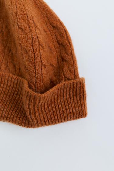 Zara TIMELESS - 100% WOOL CABLE-KNIT BEANIE — Russet 2