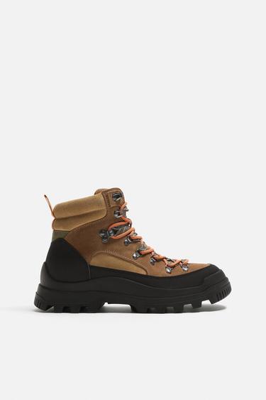 LACE-UP LEATHER BOOTS - Camel Brown by Zara