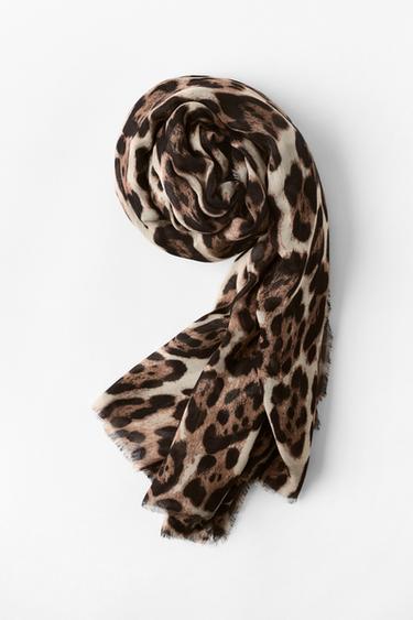 Zara ANIMAL PRINT MODAL SILK SCARF - Leopard