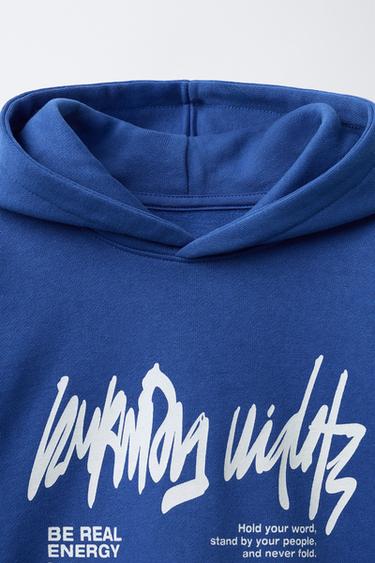 Zara GRAFFITI HOODED SWEATSHIRT - Blue