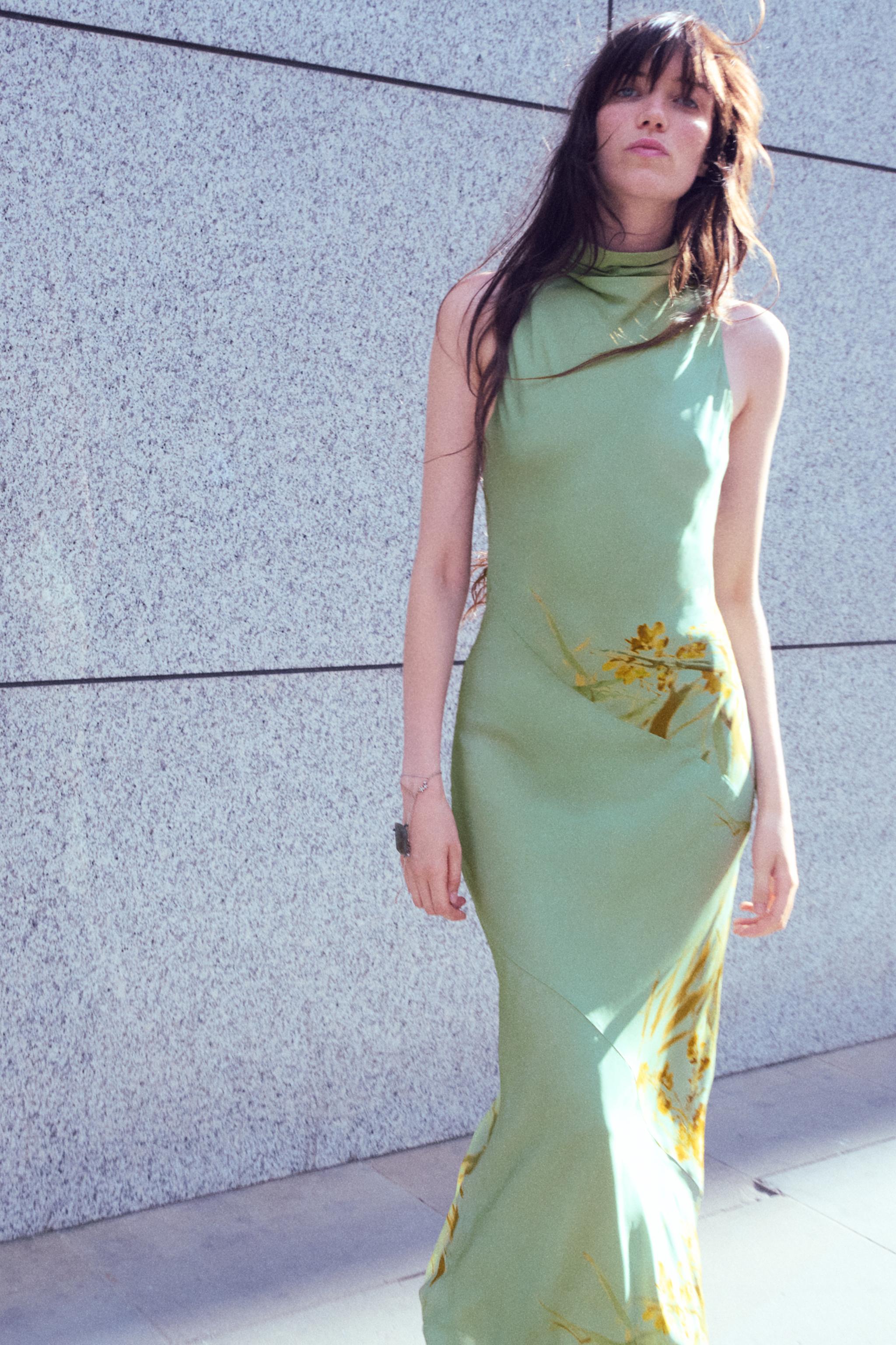 ZW COLLECTION PRINTED MAXI DRESS — Mid-green