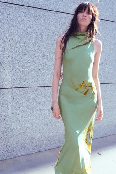 Zara ZW COLLECTION PRINTED MAXI DRESS - Mid-green
