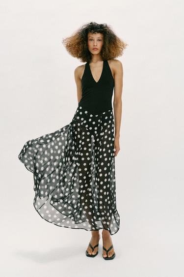 Zara POLKA DOT COMBINATION DRESS - Black