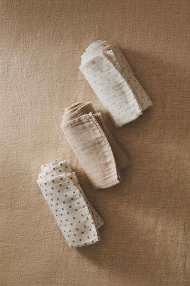 PACK OF CHILDREN'S MUSLIN CLOTHS WITH MINI FLORAL DESIGN (PACK OF 3) - Oyster-white by Zara - Image 6