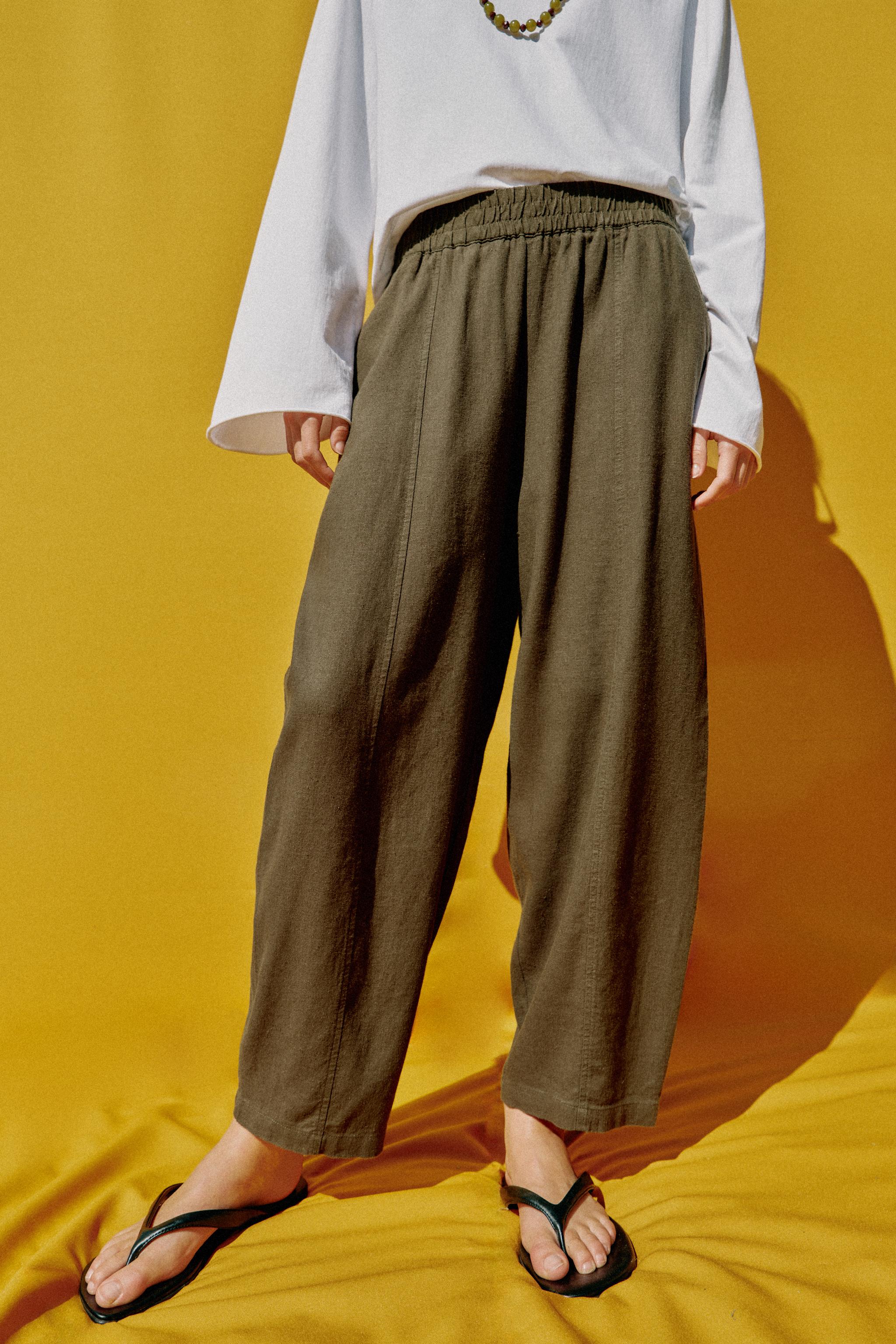 LINEN BARREL PANTS