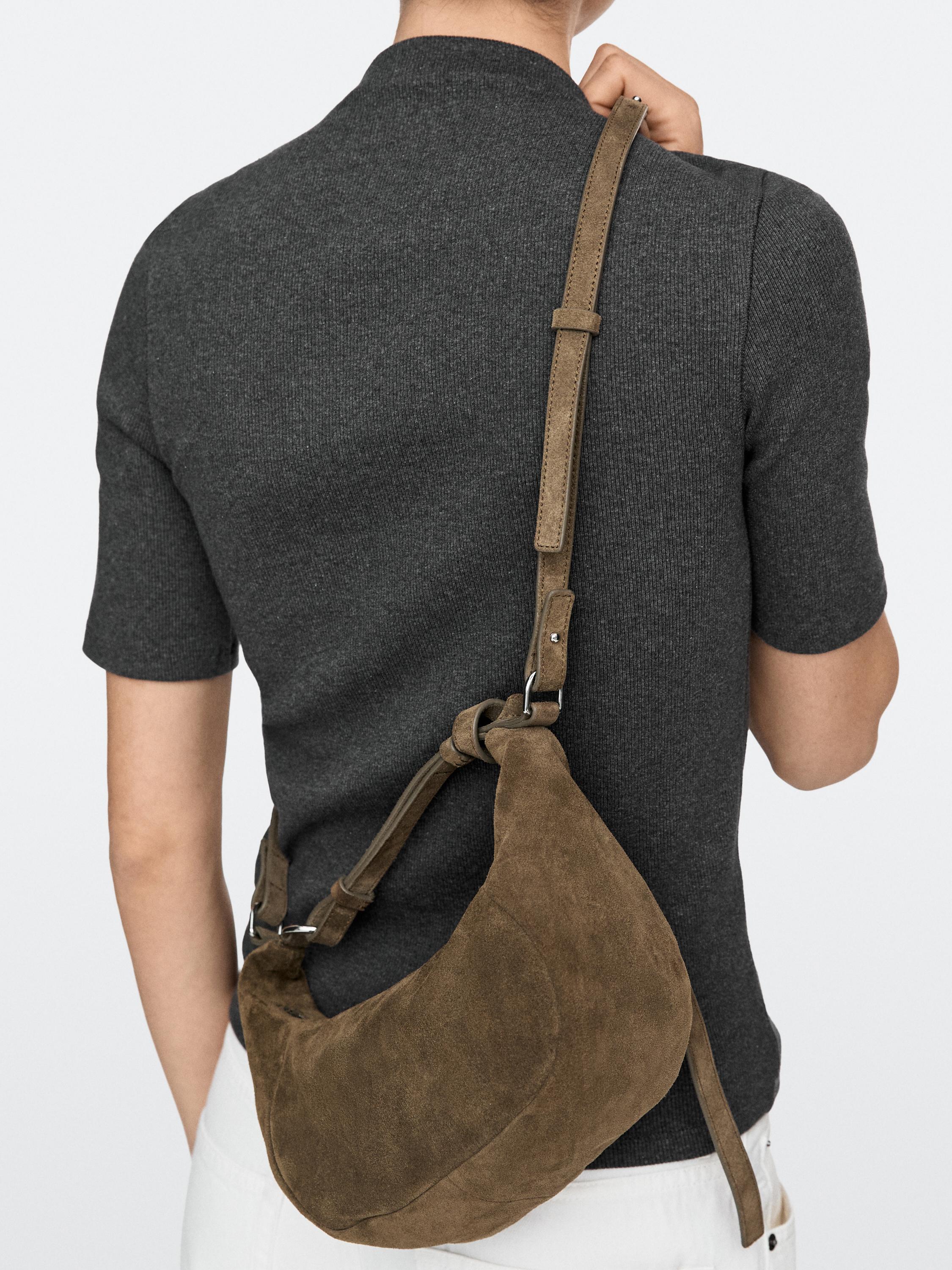 Split leather bag with metal buckle