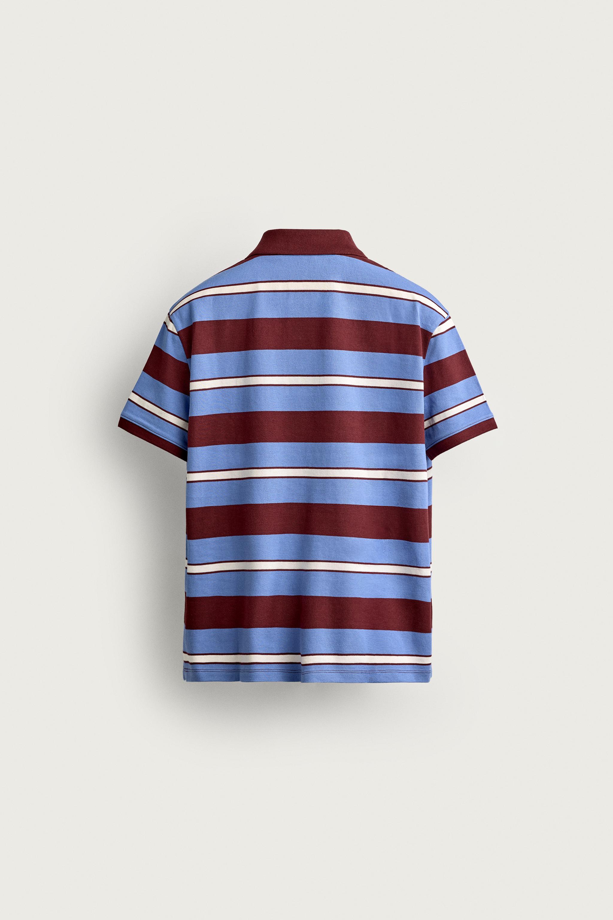 Мужские рубашки Zara REGULAR FIT STRIPED PIQUÉ POLO — фото 7