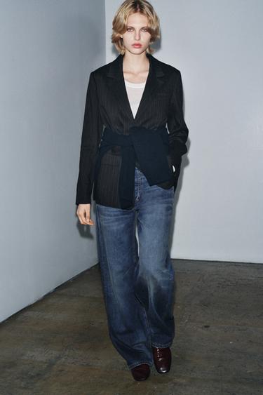 ZW COLLECTION STRIPED LINEN BLEND BLAZER - Black by Zara - Image 0