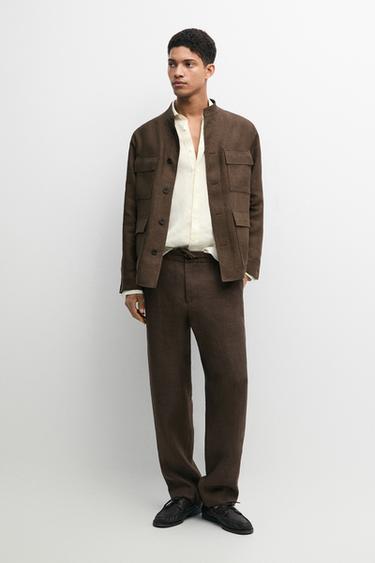 Sobrecamisa total look lino delavé - Tostado de Zara