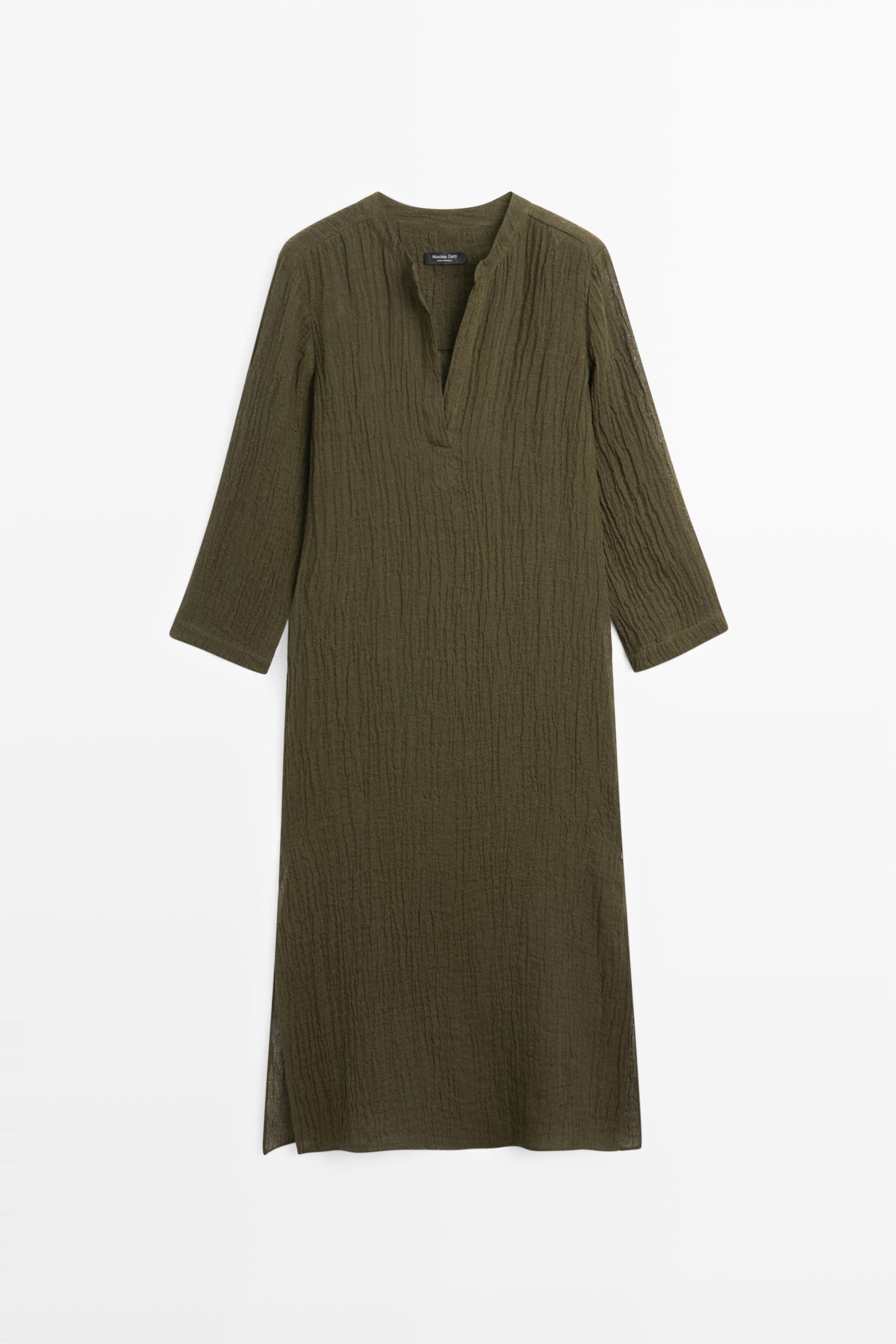 Linen blend waffle-knit shirt dress — Green