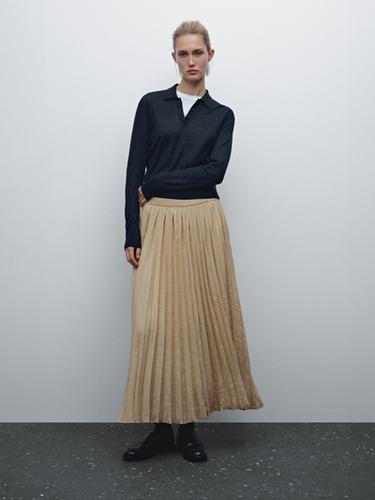 Zara Pleated midi skirt with fabric detail - Beige - Image 0