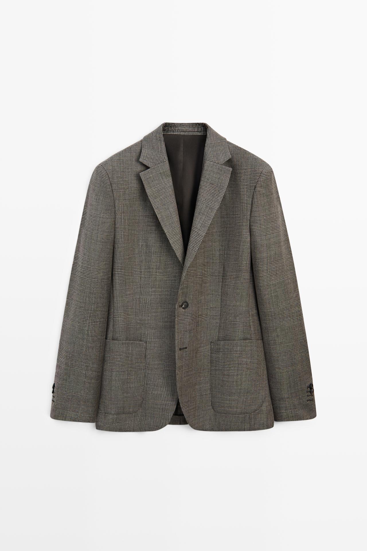 Tailored 100% wool check blazer — Mink