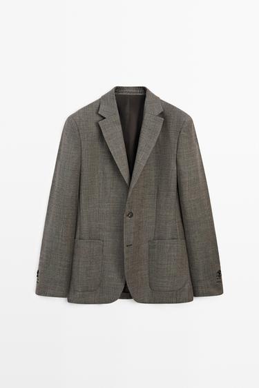Tailored 100% wool check blazer — Mink 2