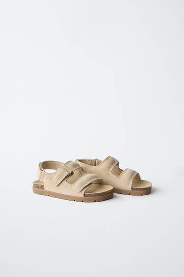 DOUBLE-STRAP LEATHER SANDALS - Sand Brown by Zara - Image 1