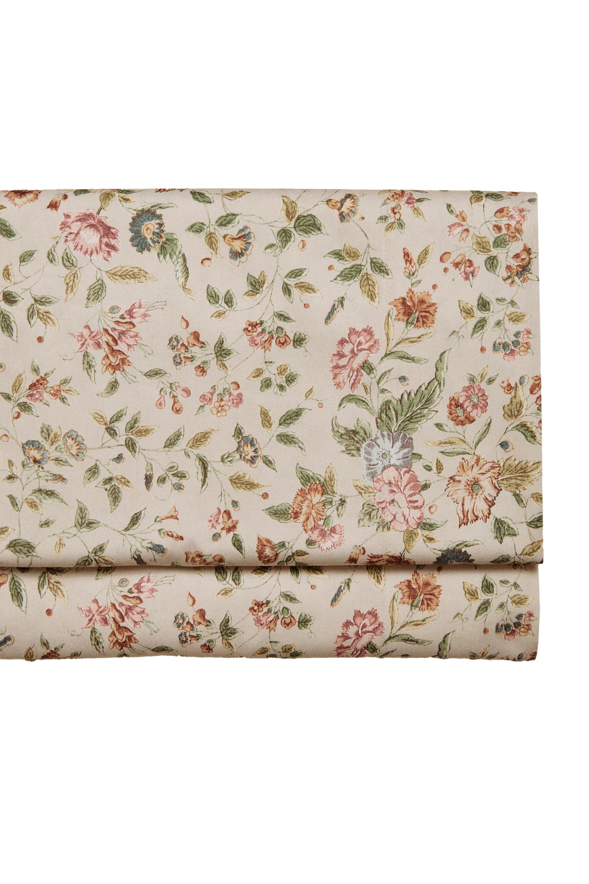 FLORAL SATEEN FLAT SHEET (300 THREAD COUNT) - Light beige | ZARA
