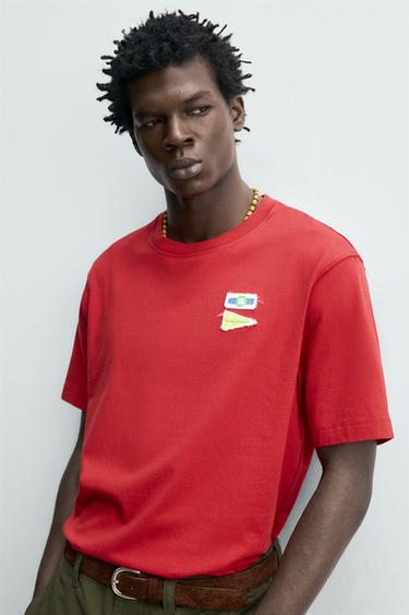 NAUTICAL PATCH T-SHIRT - Dark red by Zara - Image 4