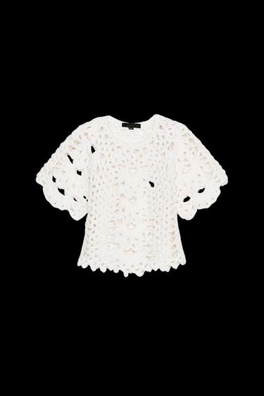 CROCHET KNIT CROP TOP - White by Zara - Image 0