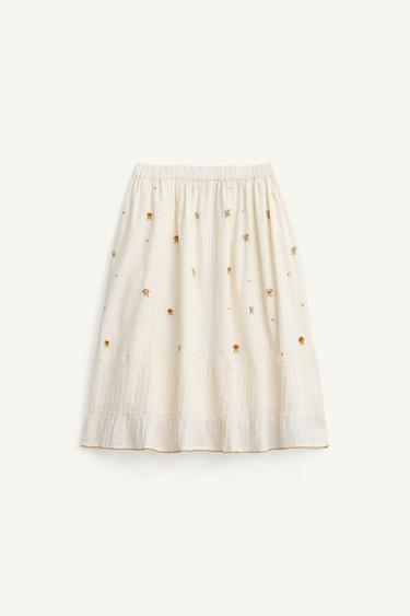 LIMITED EDITION EMBROIDERED FLORAL MIDI SKIRT - Ecru by Zara - Image 7