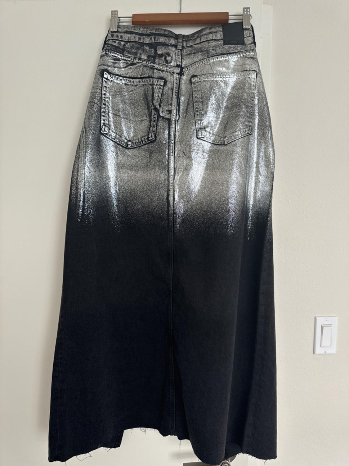 LONG FOIL DENIM SKIRT - Image 2
