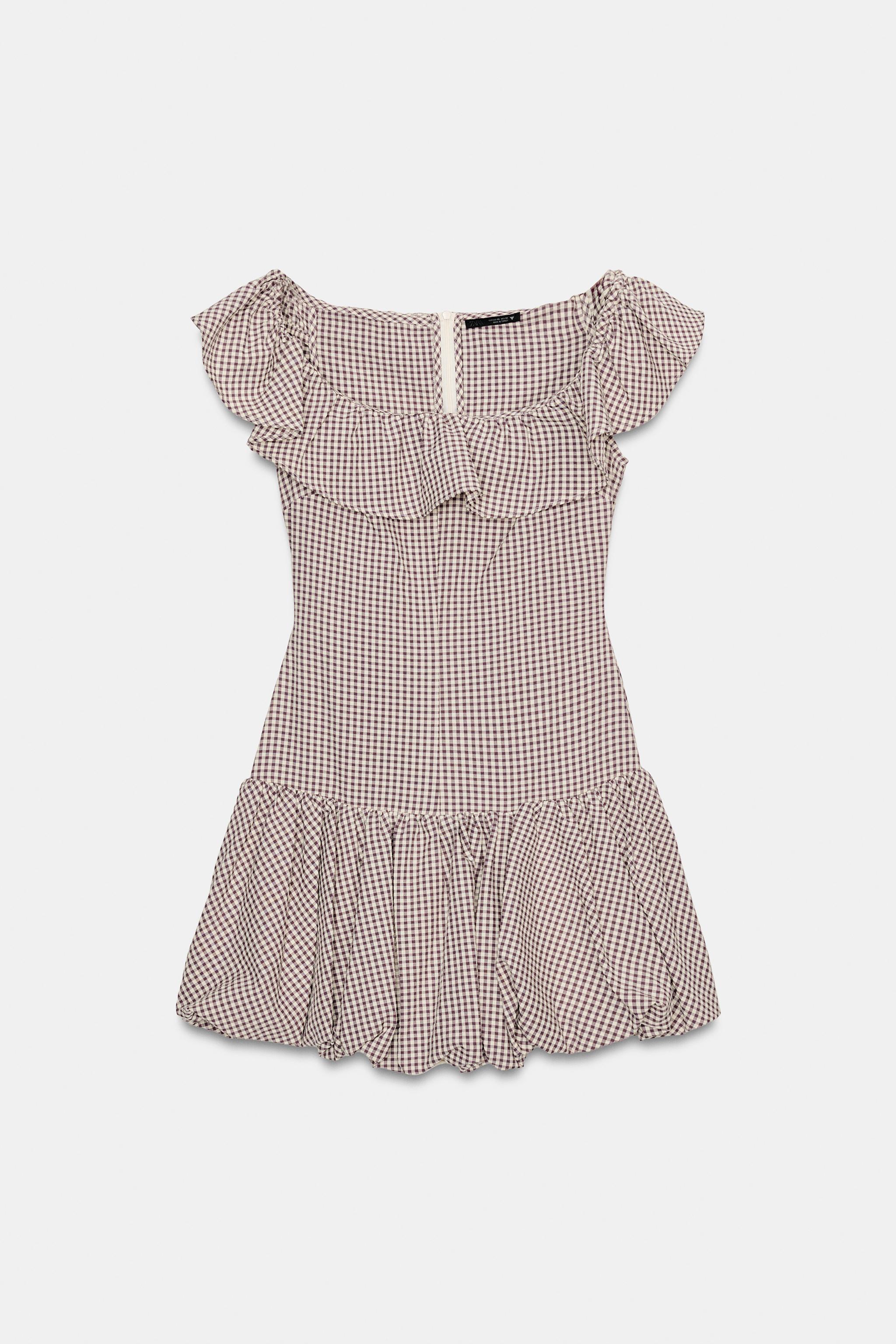 GINGHAM JUMPSUIT DRESS - Ecru / Brown | ZARA United States