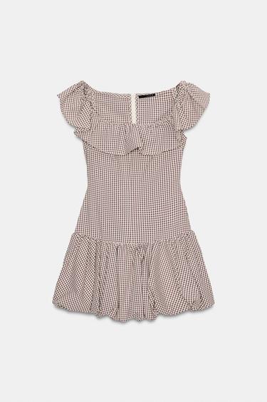 Zara 格紋連身褲裙 - 裸色 / 棕色