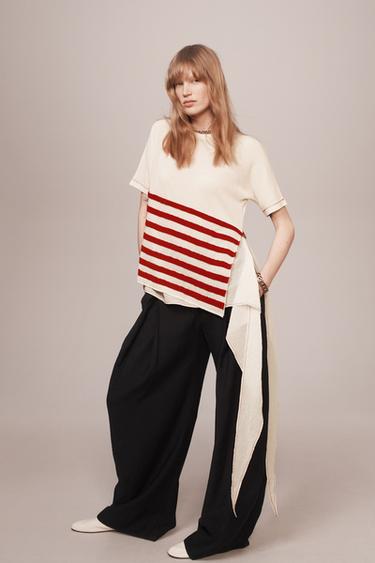 ASYMMETRIC STRIPED KNIT TOP - THE ITEM ZARA WOMAN - White / Red by Zara