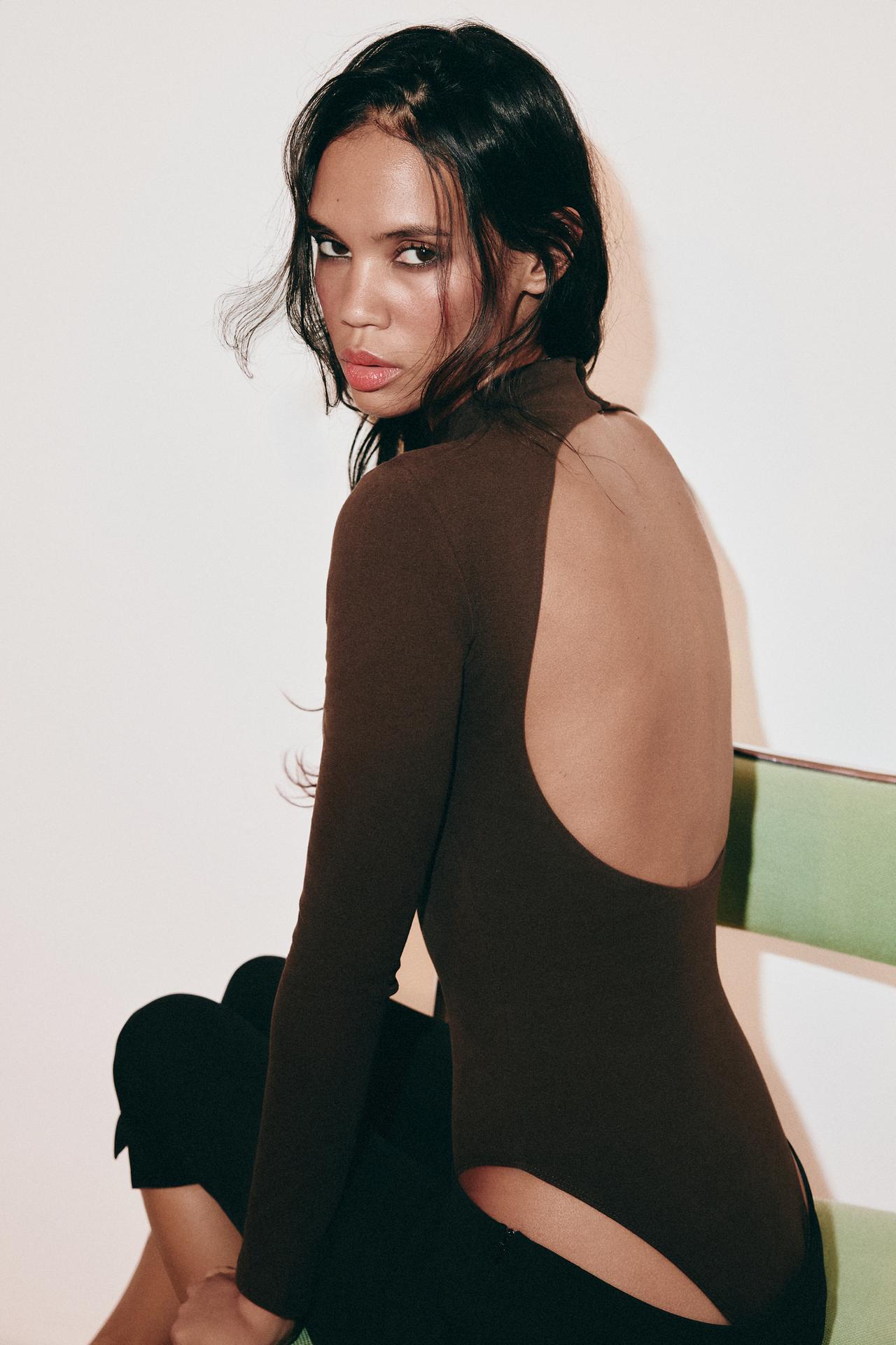 OPEN BACK BODYSUIT — Brown